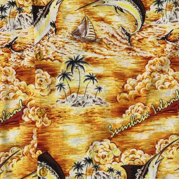 Mens Tropical Shirt XXL Swordfish Palm Trees Sailboats Flowers Sunshine Island - Picture 9 of 16